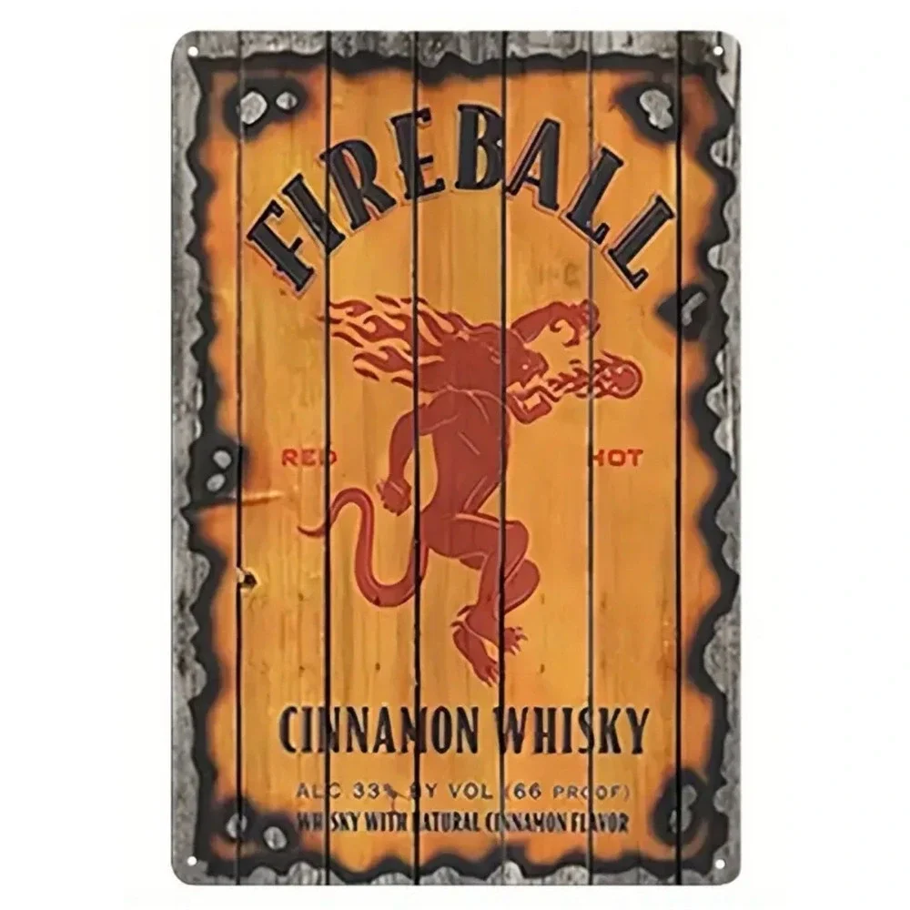 Fireball Whisky Cinnamon Liquor Tin Metal Bar Sign Poster  Man Cave Garage 8x12
